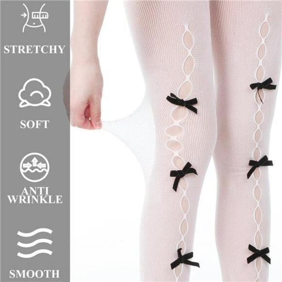 Y2k Bow Fishnet Tights Lolita Lace Mesh Stockings Coquette Thigh High Set - Picture 3 of 8